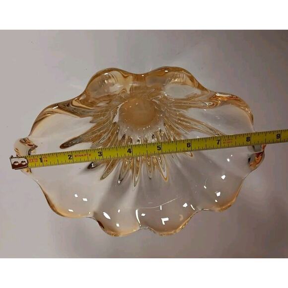 Vintage Ribbed Amber Art Glass Vase Drip Waterfall Tulip Container 6"H - Picture 5 of 10